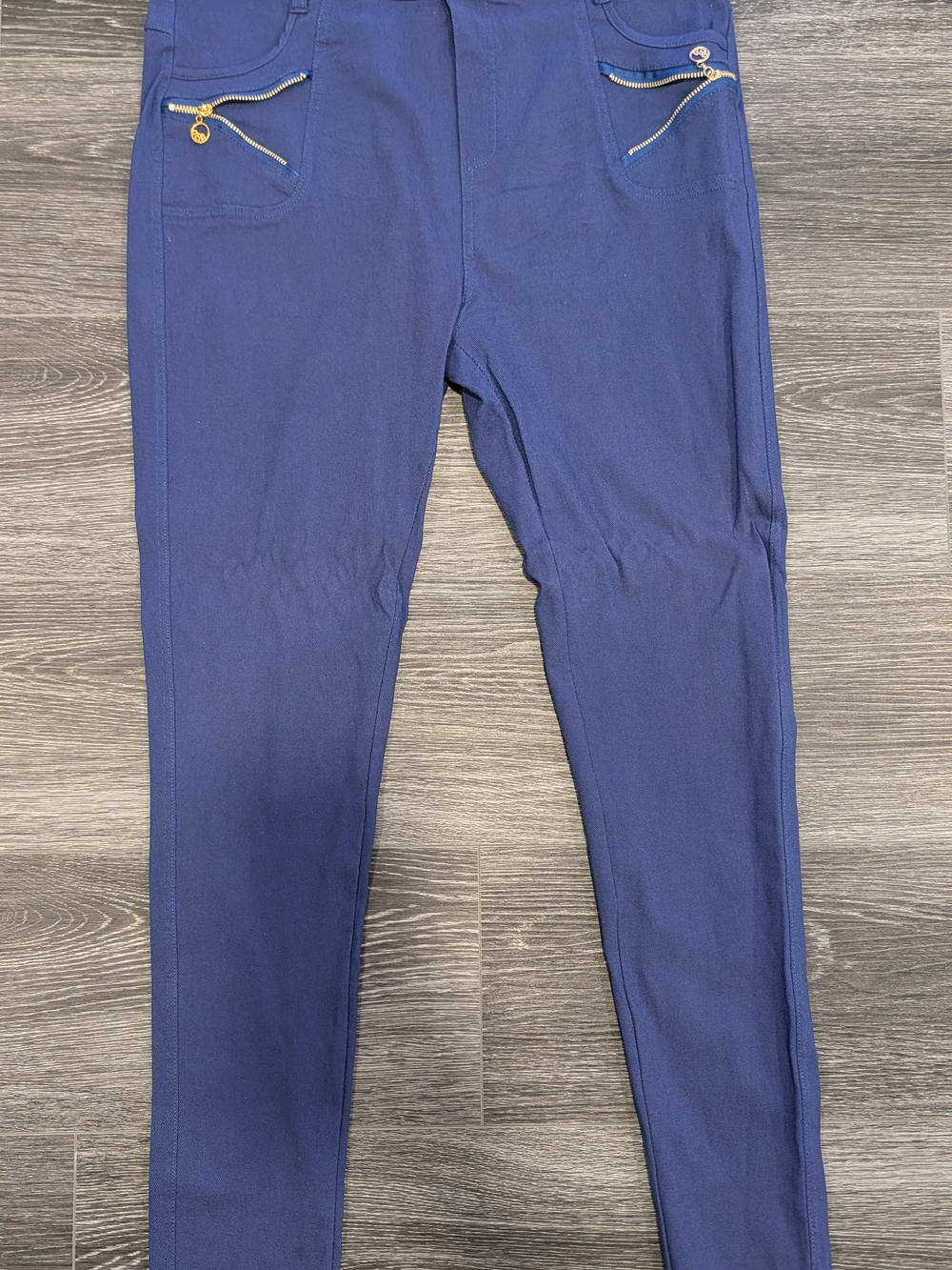 Navy Blue Slim Leg Zip-Pocket Pants